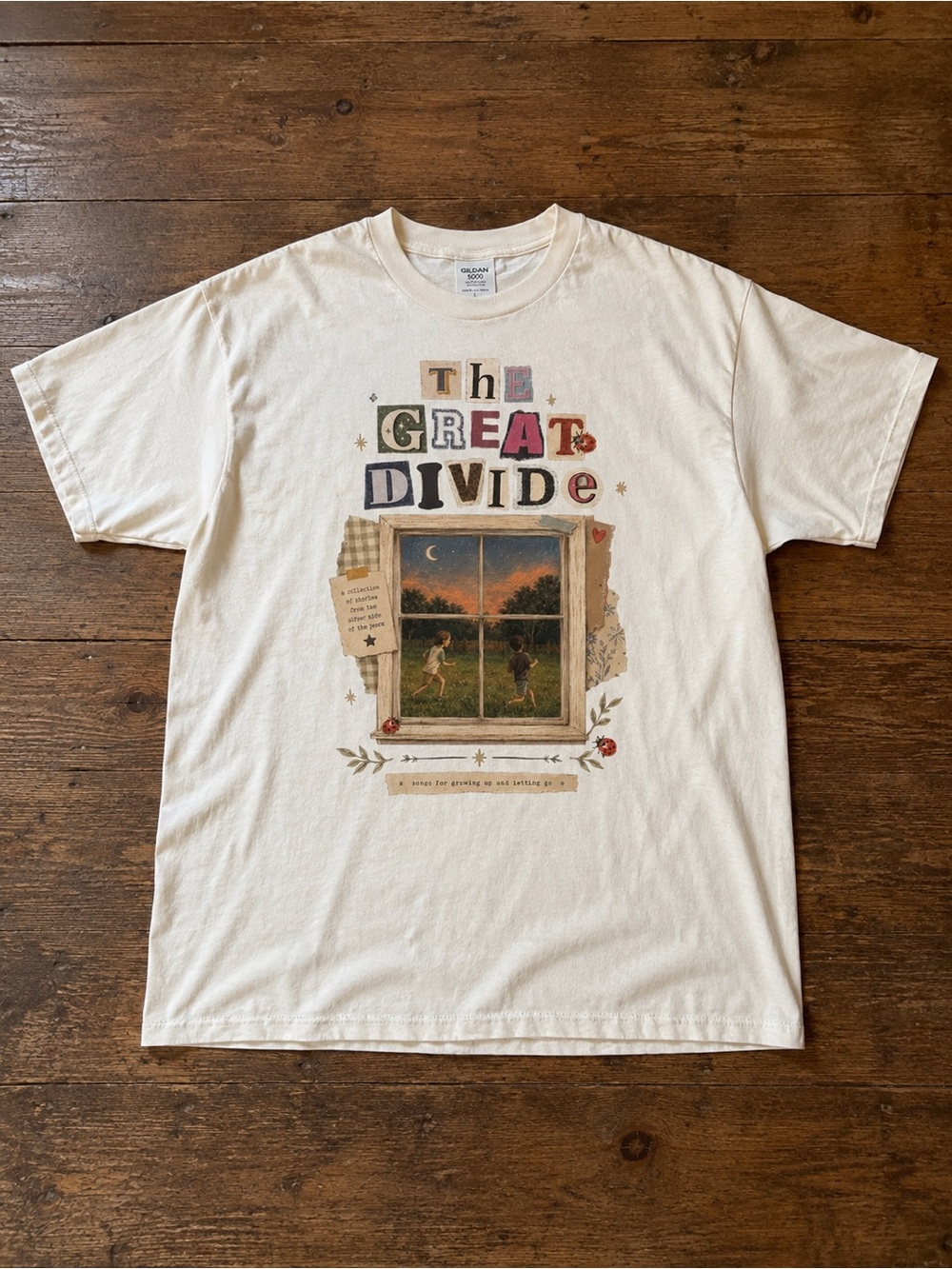 Cream Graphic Tee with Vintage Window Illustration T-shirt